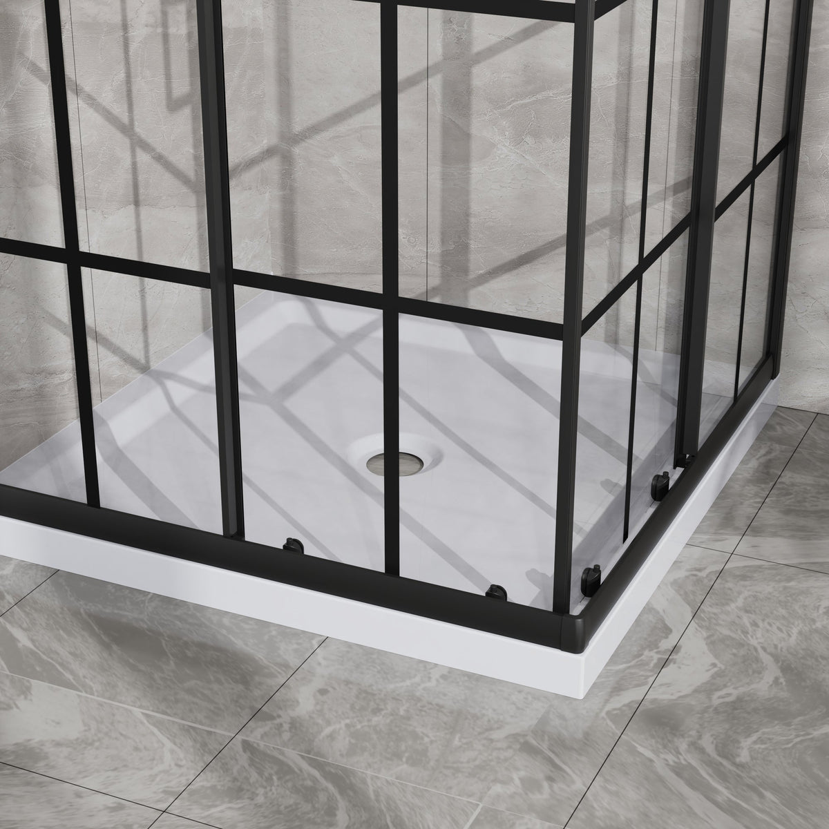 Goodyo Corner Shower Door 36 in.D x 36 in. W x 72 in. H, Shower Enclosure with 1/5 in. Clear Tempered Glass Panels with French Grid, Dual Sliding Opening, Matte Black