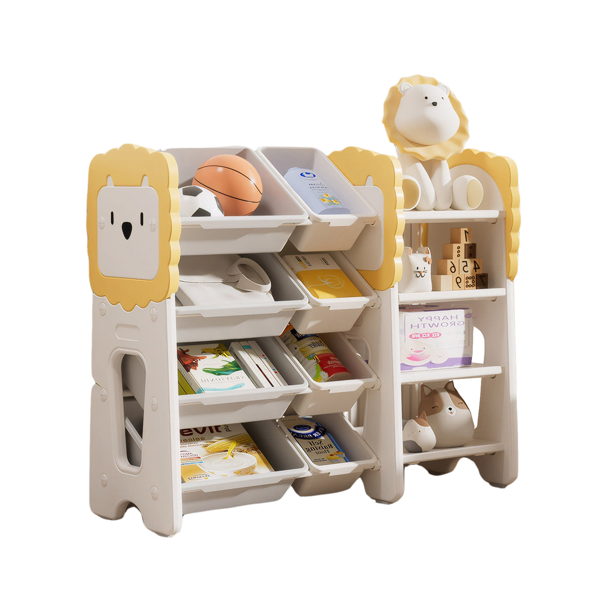 Kids Bookshelf and Toy Storage, 4-Tier Toy Organizers W/8 Removable Storage Bins, Kids Toy Storage Organizer for Study Room, Bedroom, Kids Room, Classroom, Nursery