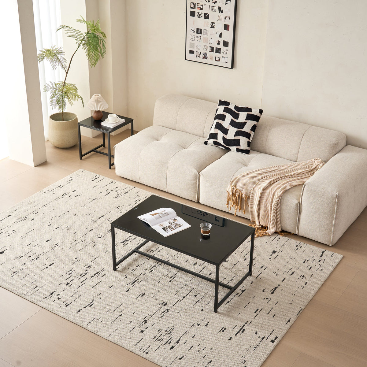 Black Glass CoffeeTable, Small Tea Table, Glass with Metal Legs Sofa Table