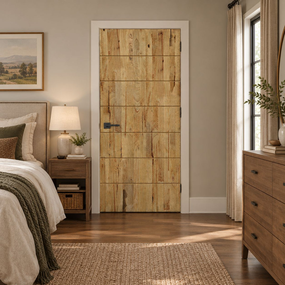 44 in. x 96 in. Hollow Core Weather Oak Stained Pine Wood Interior Door Slab