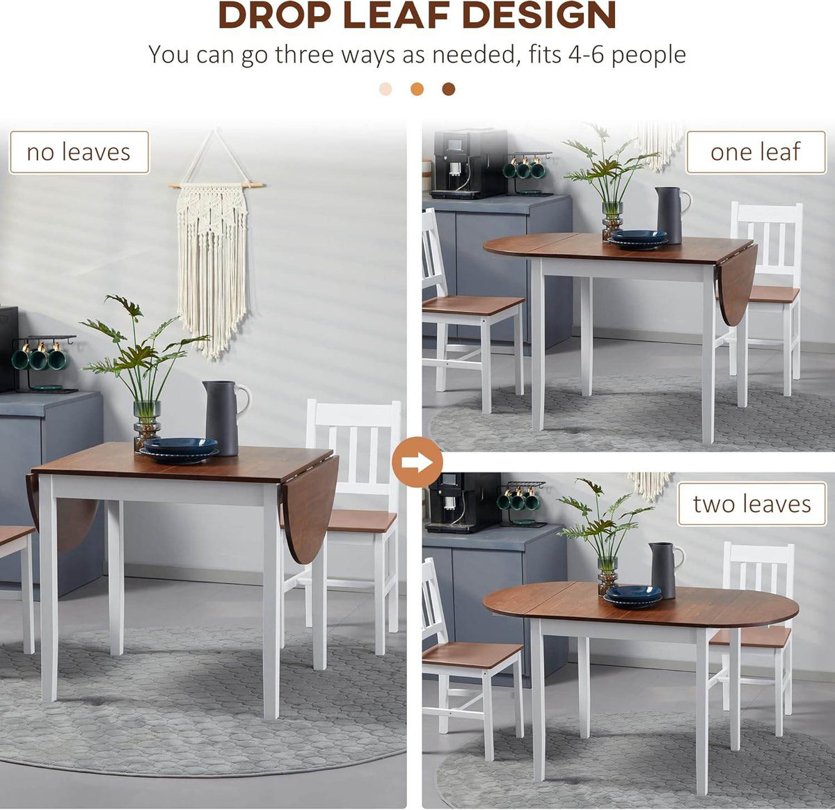 DFW Solid Wood Folding Dining Table, Drop Leaf Kichen Dining Room Desk for Small Spaces, Small Kitchen, Expandable Folding Round Table for Home, Apartment,Office, Brown