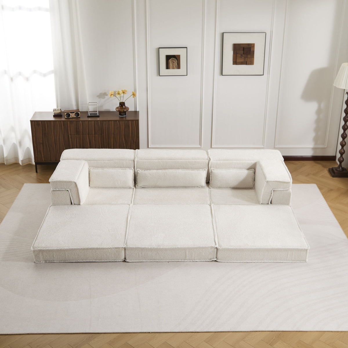 Compression Mahjong Sofa, Convertible Floor Sofa Bed, DIY Boneless Modular Sectional Sofa, No Assembly Required, Circle fleece fabric – Model W3723S00019