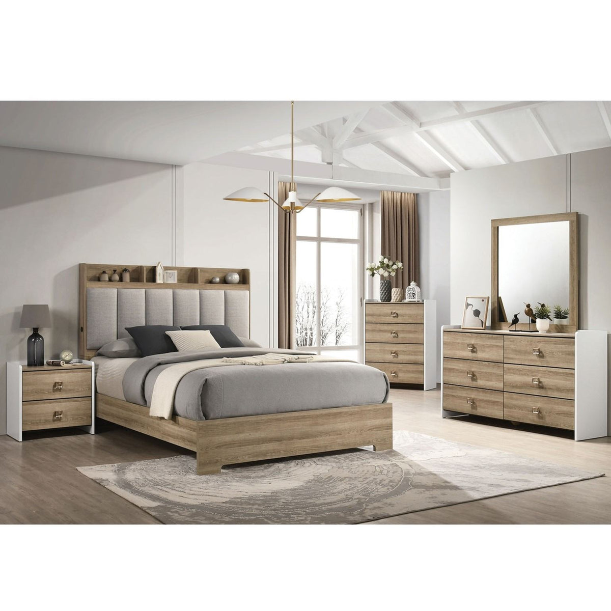 Contemporary Style 1pc Nightstand English Dovetail Drawers Curved Handles Dusty Oak And White Finish Bedroom Furniture
