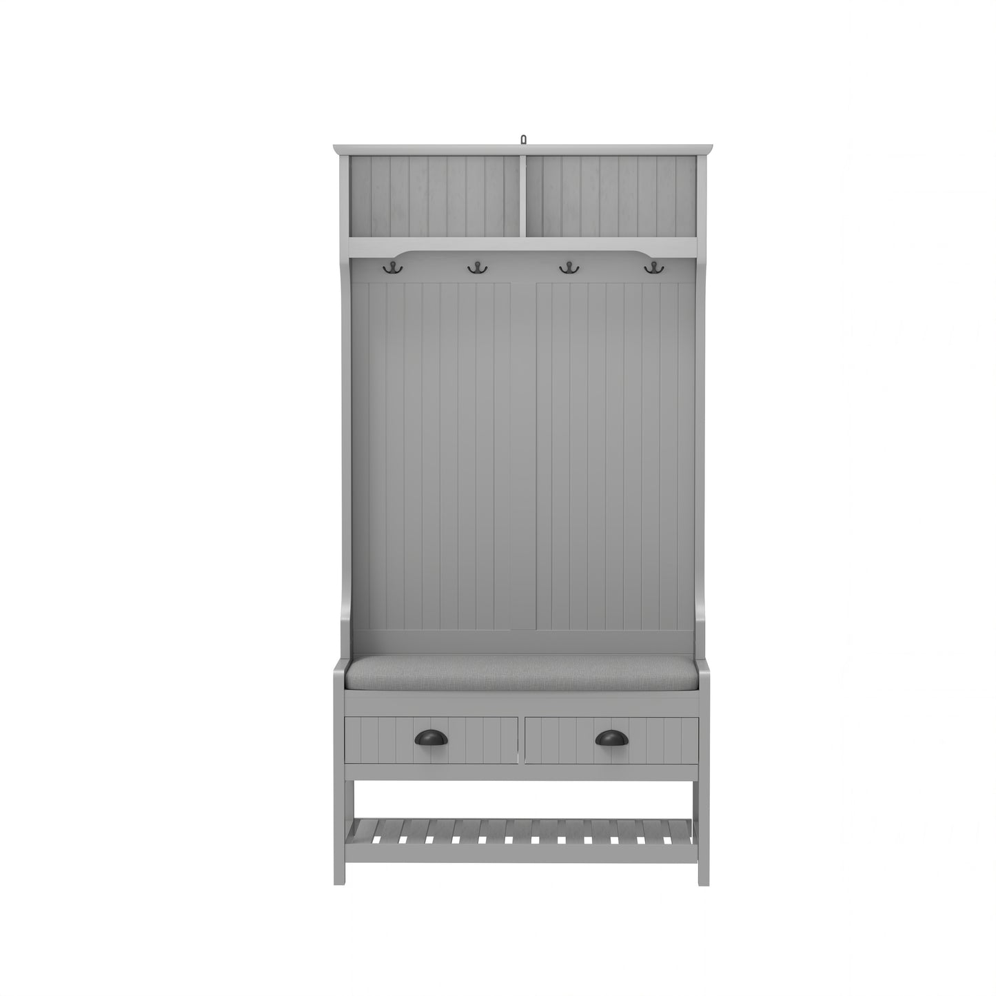 Modern Grey 3-in-1 Hallway Hall Tree with Storage Drawers, Coat Rack, Shoe Rack Bench, and Cushion