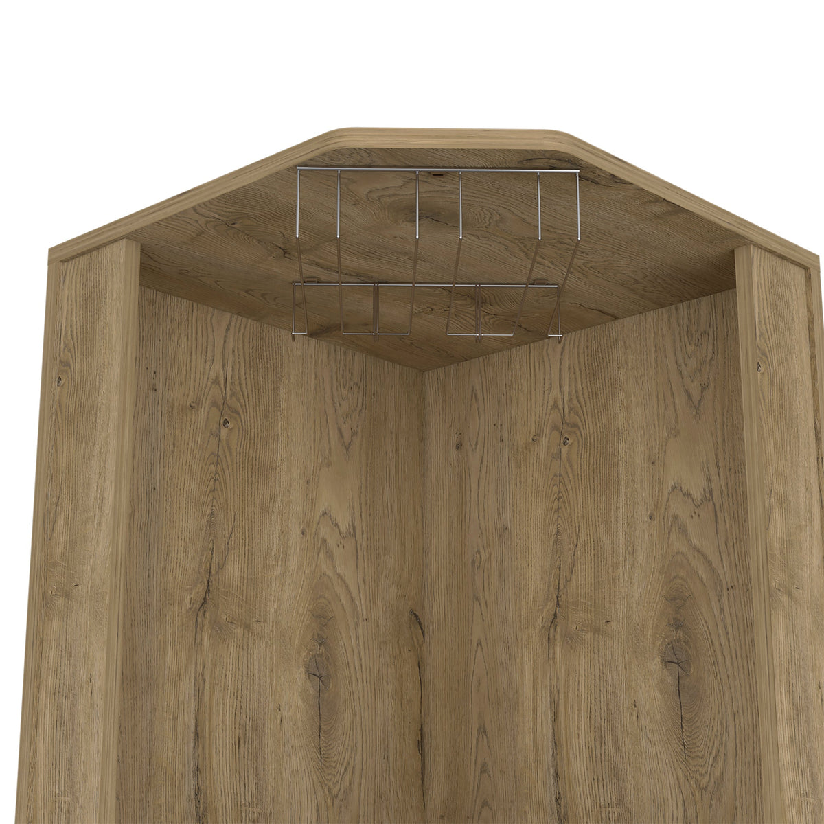 Hans Corner Bar Cabinet, Two Shelves, Five Built-in Wine Rack-Macadamia