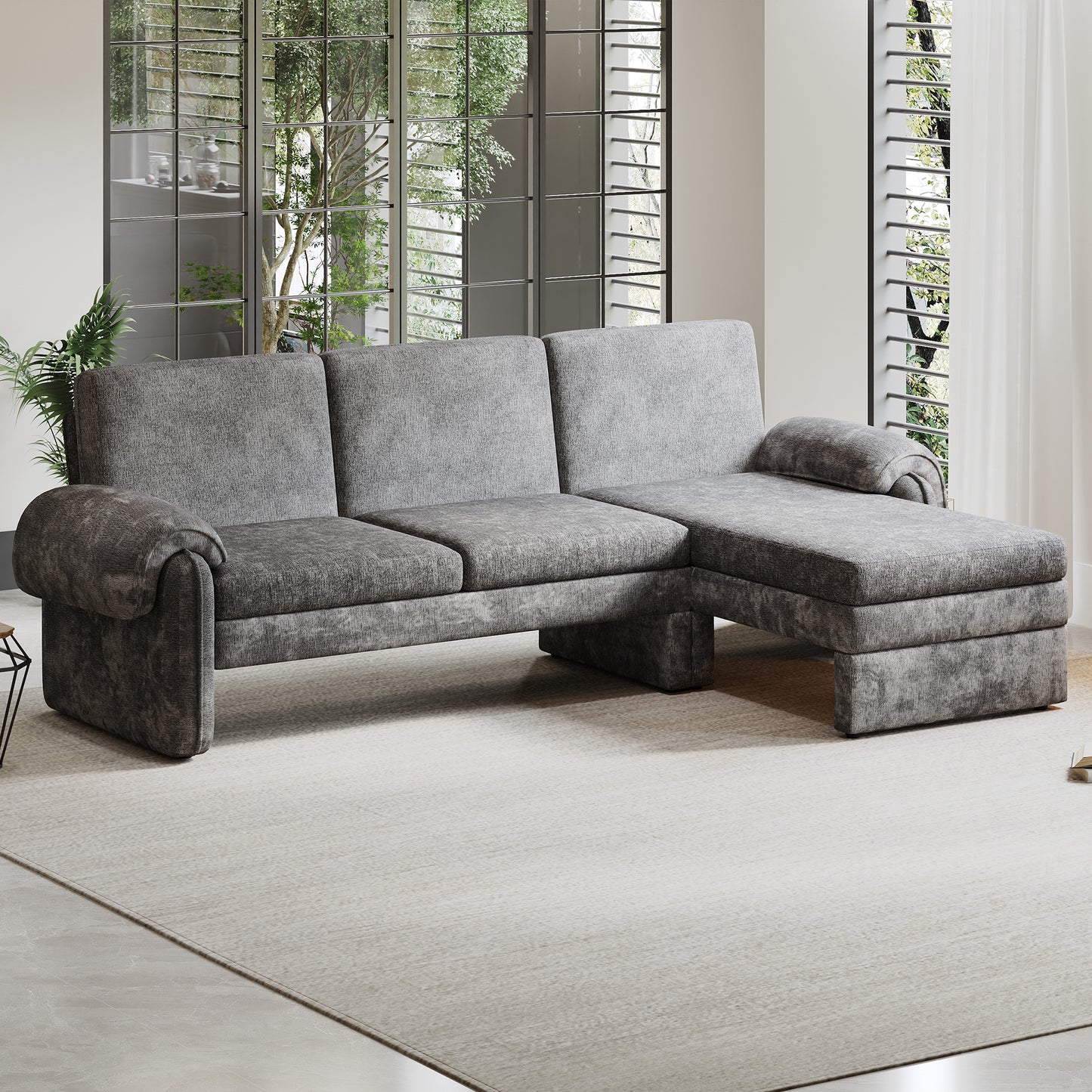 94.1' Convertible Futon Sofa Bed Futon Sofa Couch with an Adjustable Backrest, a Reversible Chaise Lounge and Two Removable Armrest Pillows for Living Room,
Gray