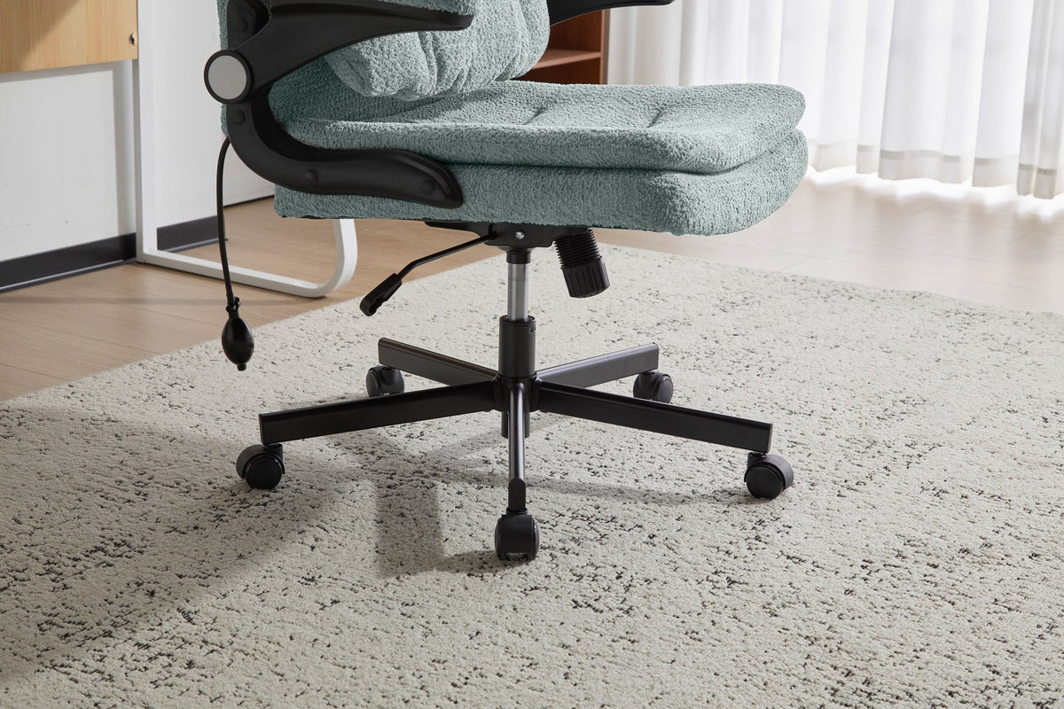 Criss Cross Legged Office Chair with Flip-Up Back Built-In Dynamic Airbag Lumbar Support, Wide Seat Desk Chair with Flip-Up Arms and Wheels, Modern Cross-Leg Chair for Home Office, Vanity, Light Green
