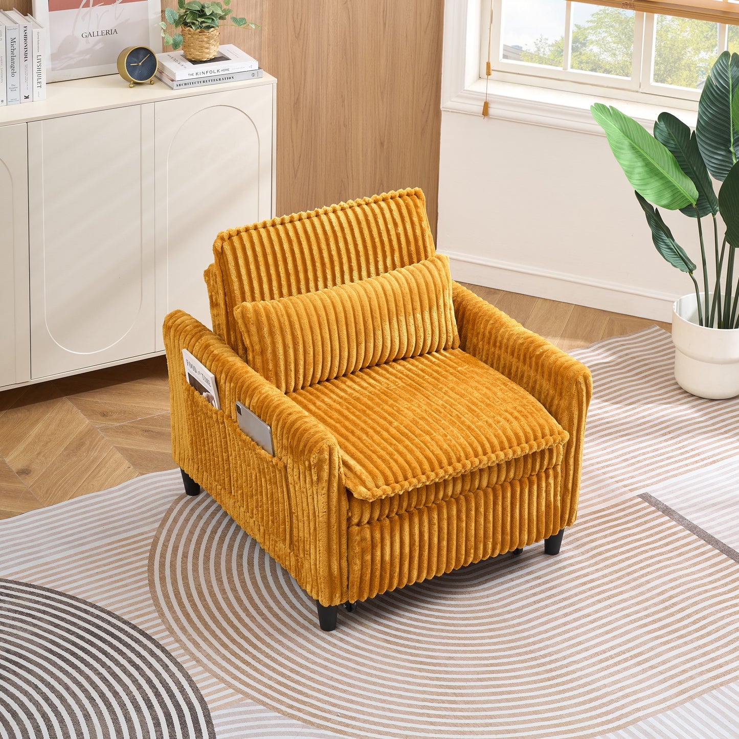 Yellow comfortable chair for Small apartment Bedroom space Balcony Small sofa bed Lazy Small sofa with a pillo