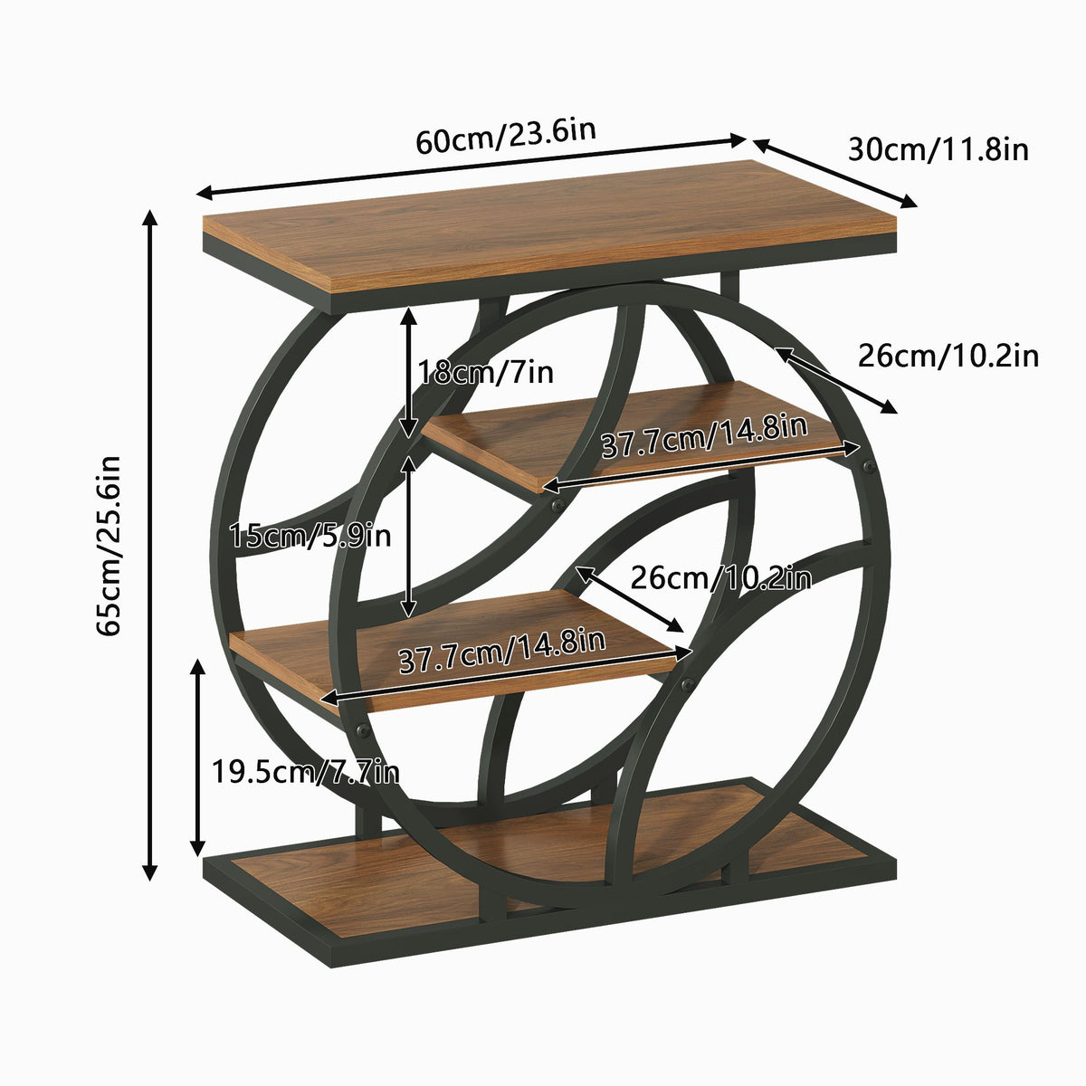4-Tier Side Table with Storage, 25.6" Narrow End Table, Industrial Plant Stand & Nightstand, Geometric Metal Frame Accent Table for Living Room, Bedroom & Small Spaces, ( Brown)