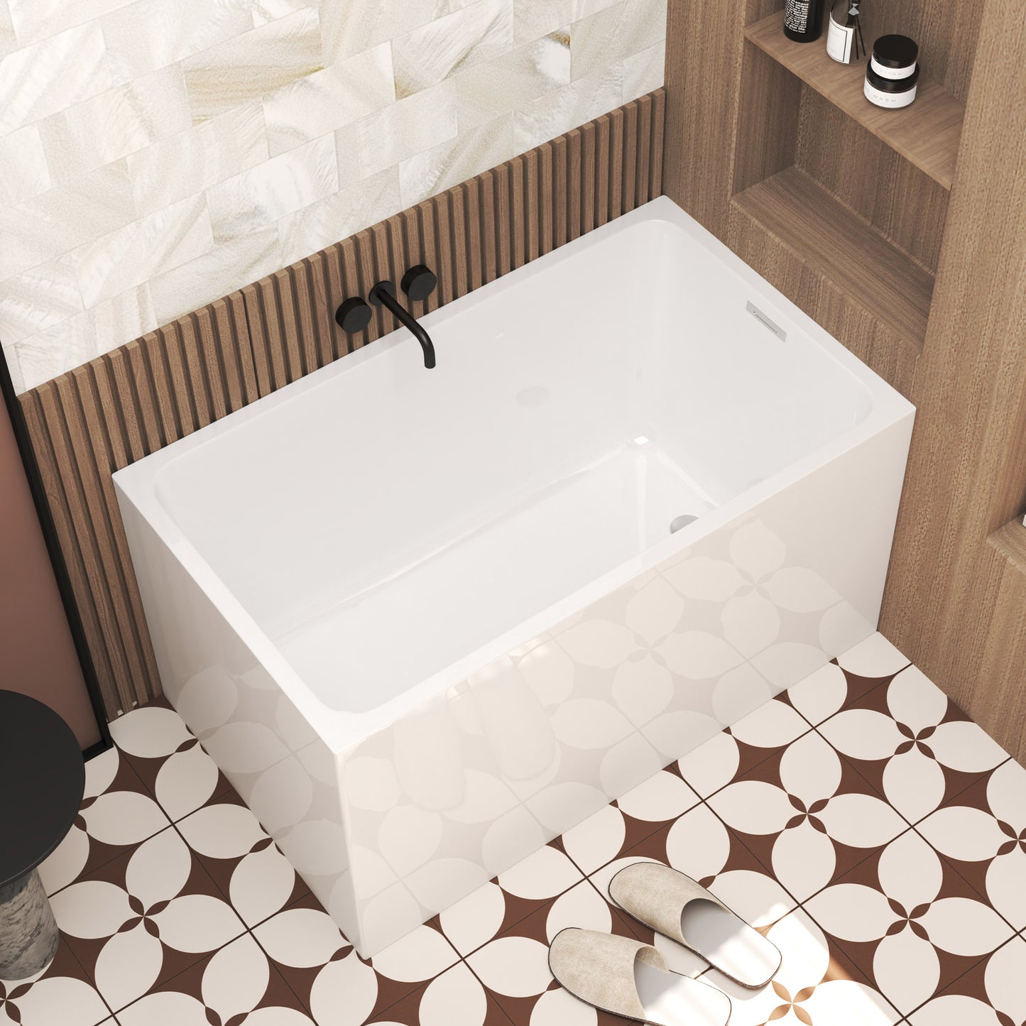 47' Acrylic Freestanding Bathtub ,Spacious rectangle Shape, Gloss White Finish, Chrome Overflow & Pop-Up Drain CUPC Certificate