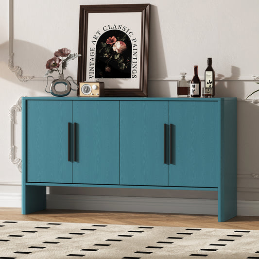TREXM Sideboard Buffet Cabinet with Storage, Retro Sideboard Cabinet with Adjustable Shelves and Long Handles, 4-Door Wood Sideboard for Kitchen, Dining Room and Living Room (Antique Blue)