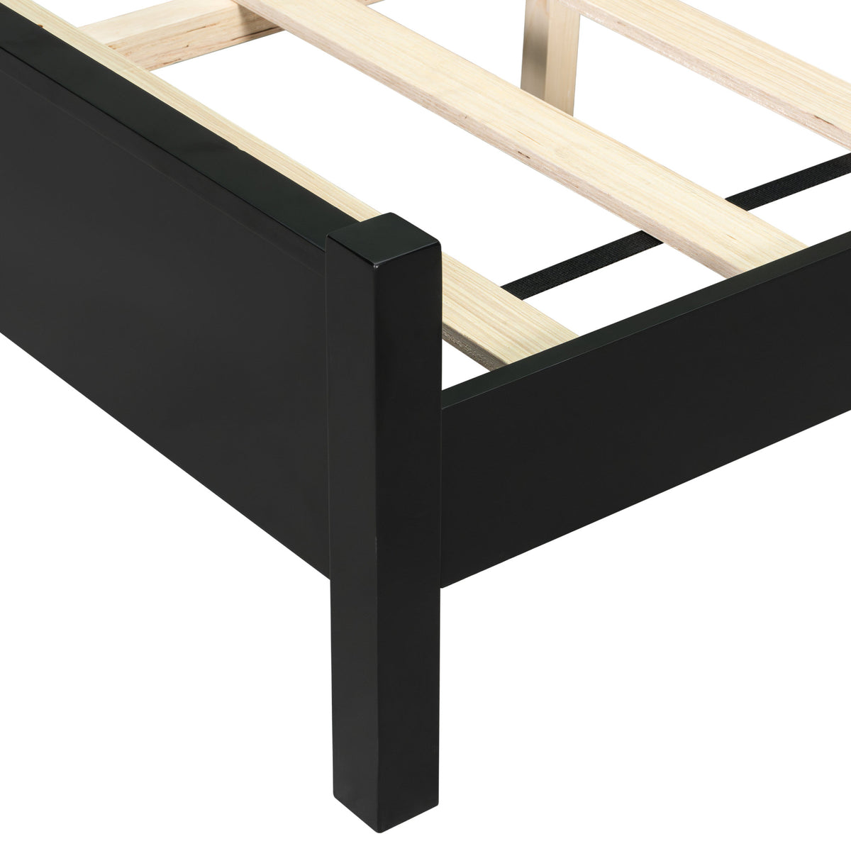 Queen Size Bed Frame with Green Headboard, Black with Green Solid Wood Bed, No Box Spring Required, Modern Bedroom Furniture