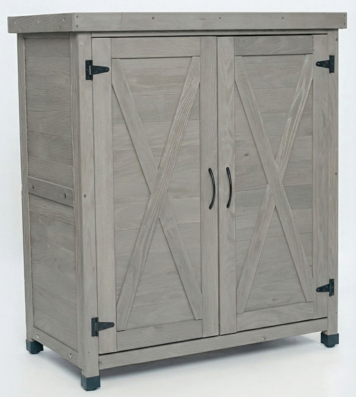 Potting Bench with Storage Cabinet and Metal Table Top for Outdoor Patio, Outdoor Work Station Table – Gray