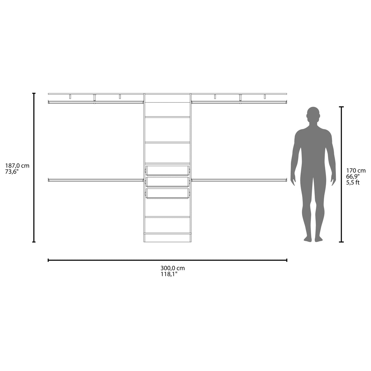 Closet System, 3 Drawers, 5 Shelves – White
