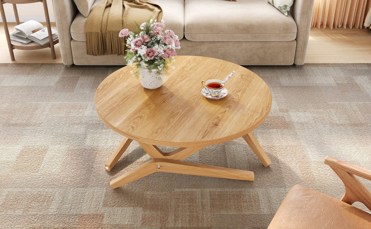 Round 2-in-1 Transformer Coffee Table with Adjustable Height, 16.5" for Coffee Table, 29.5" for Cocktail Table, Solid Wood, 34.5"