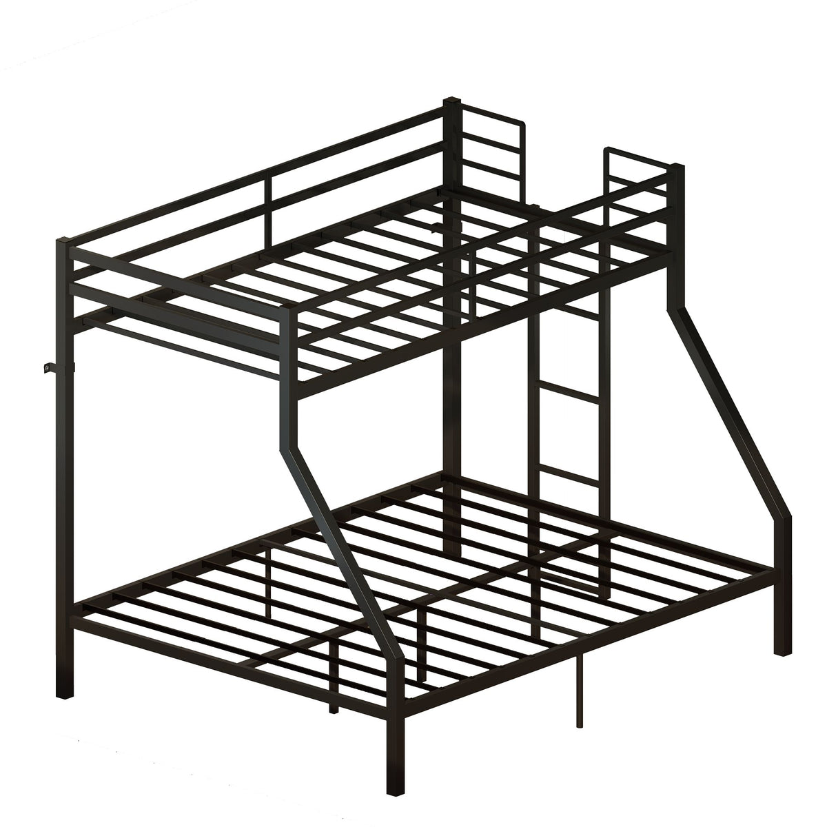 Heavy Duty Twin Over Queen Bunk Bed, Sturdy Metal Bunk Bed Frame with Flat Ladder & Full-Length Guardrail, 1000 lbs Capacity, Noise-Free, Easy Assembly, Space-Saving Industrial Bunk Beds , Black