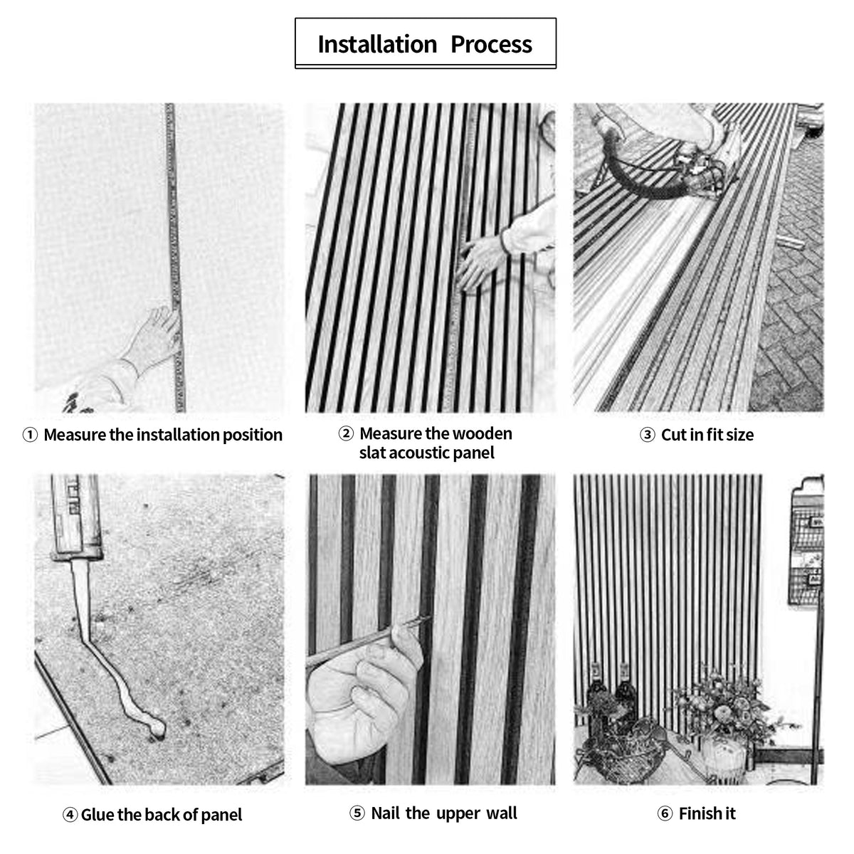 Wood Panels for Wall Slat Wall Panels, 4PC Wood Slat Acoustic Panels for Wall and Ceiling - 3D Fluted Sound Absorbing Panel with Three Sides Fully Wrapped on Wood Finish -45.27''X23.62''(black)