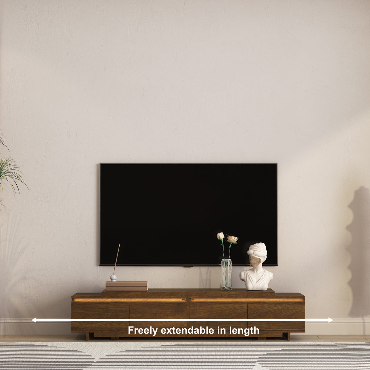 Modern TV Stand with LED Lights , Entertainment Center Wooden TV Stand, TV Stand Desk Media Cabinet with Storage for Living Room Bedroom
