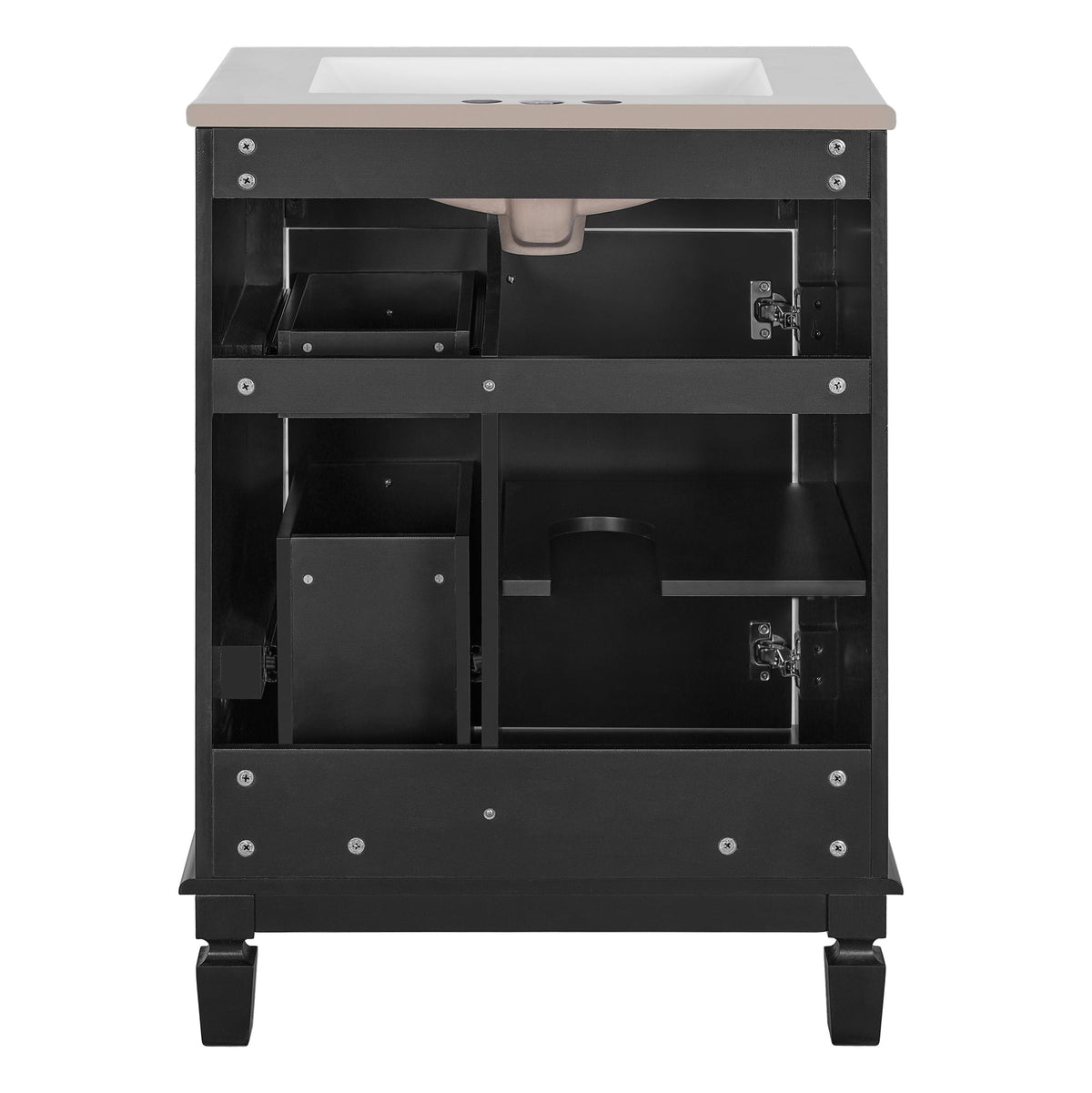 Modern Black Bathroom Vanity with Ceramic Sink, 24" Compact Cabinet with 2 Drawers and Adjustable Shelf