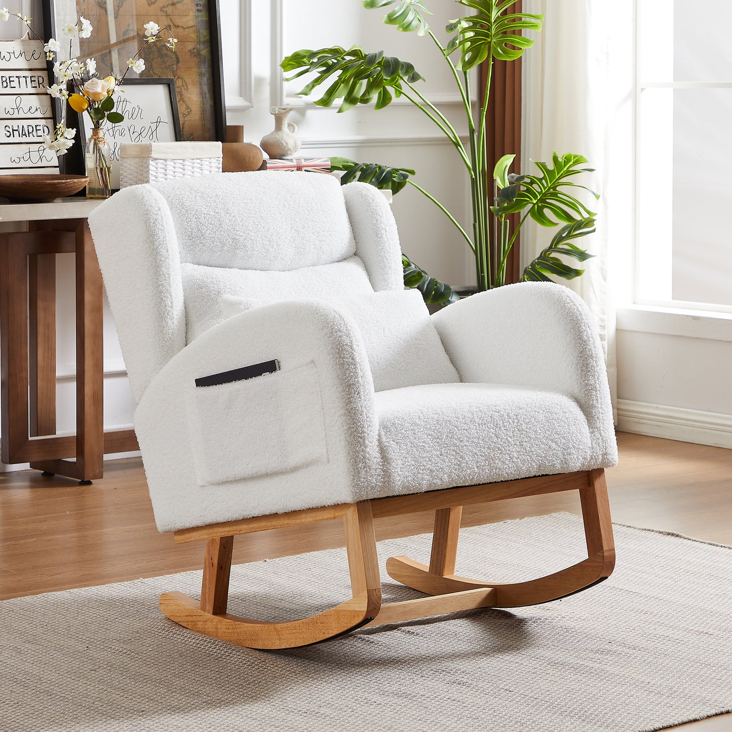 27.2'W Modern Accent High Backrest Living Room Lounge Arm Rocking Chair, Two Side Pocket