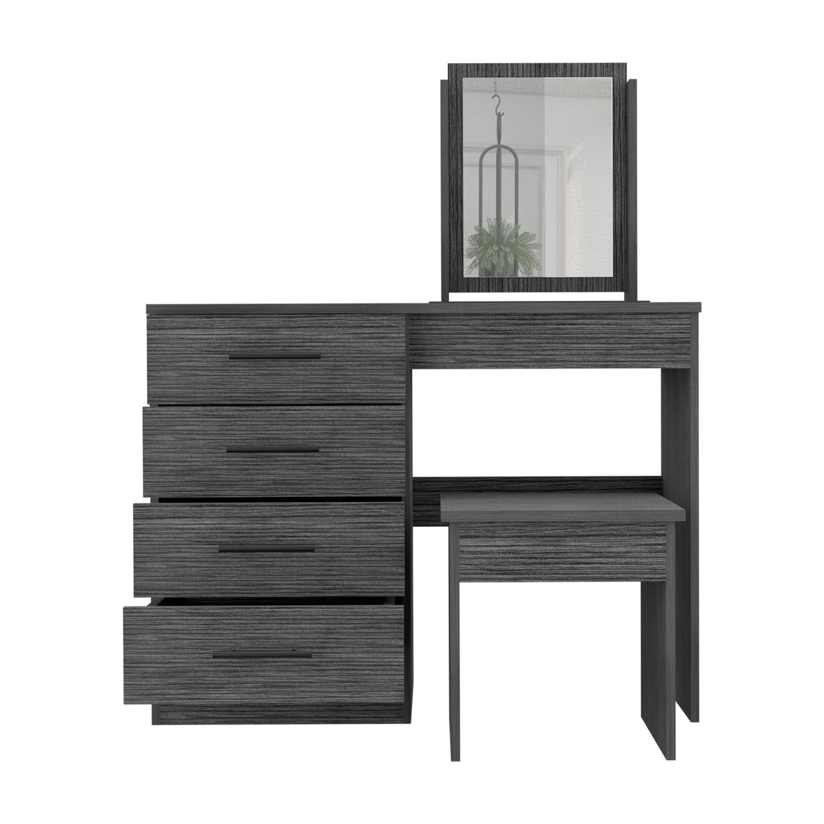Makeup Dressing Table, Mirror, Four Drawers, Stool, Smokey Oak