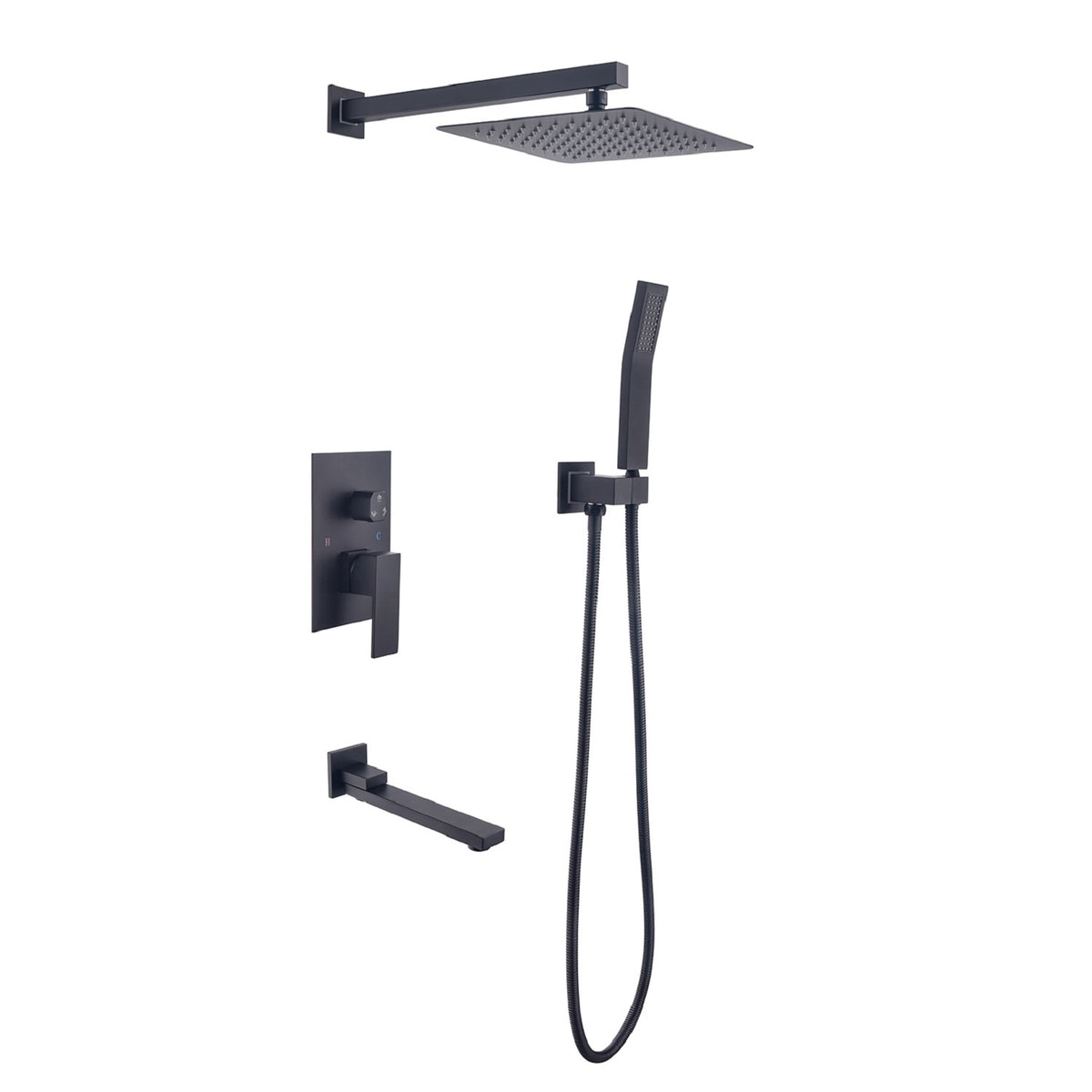 Shower System 10 Inch Square Bathroom Luxury Rain Mixer Shower Combo Set – Black