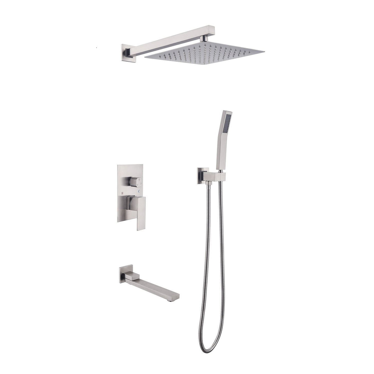 Shower System 10 Inch Square Bathroom Luxury Rain Mixer Shower Combo Set – Brushed Nickel