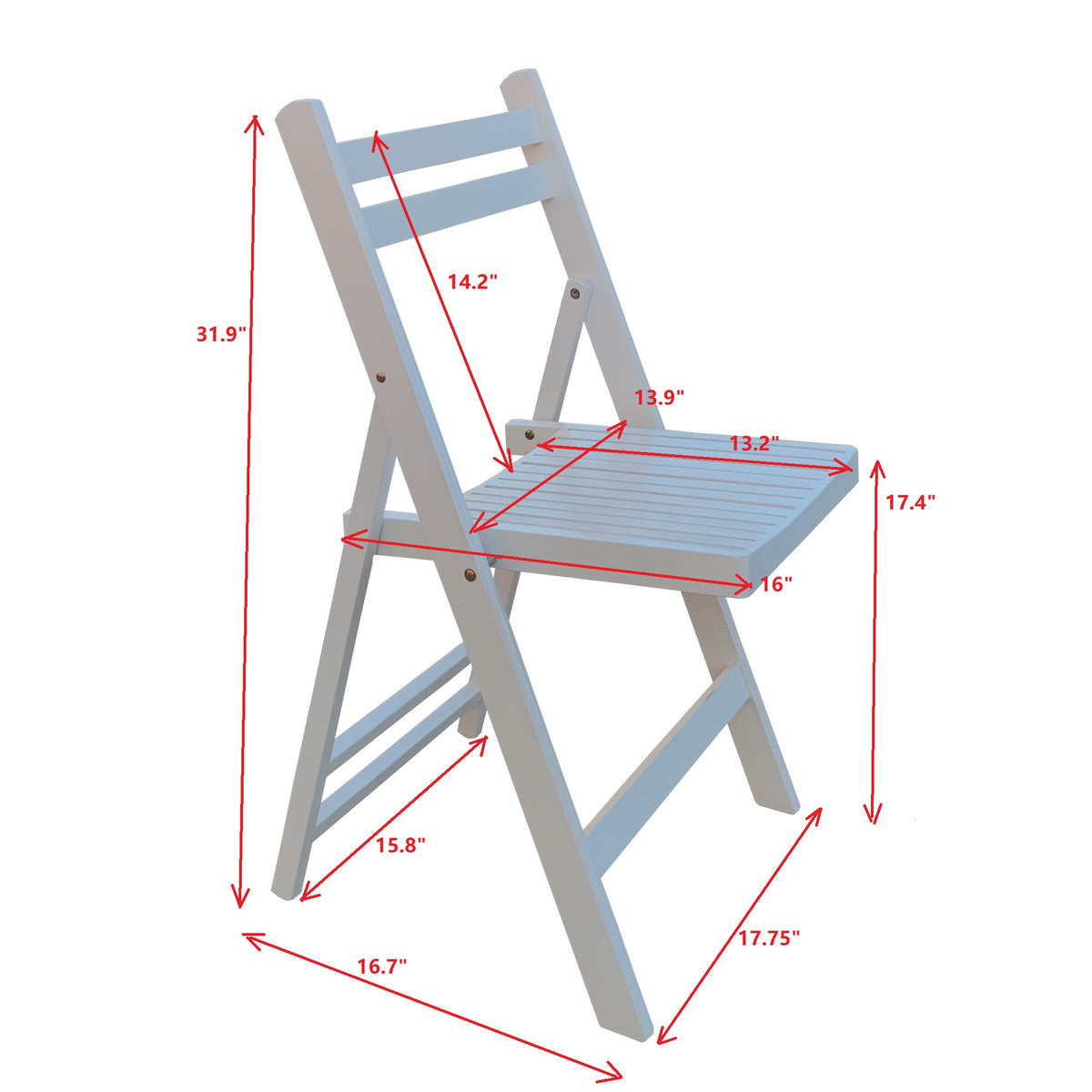Furniture Slatted Wood Folding Special Event Chair - White, Set of 4, Folding Chair, Foldable Style