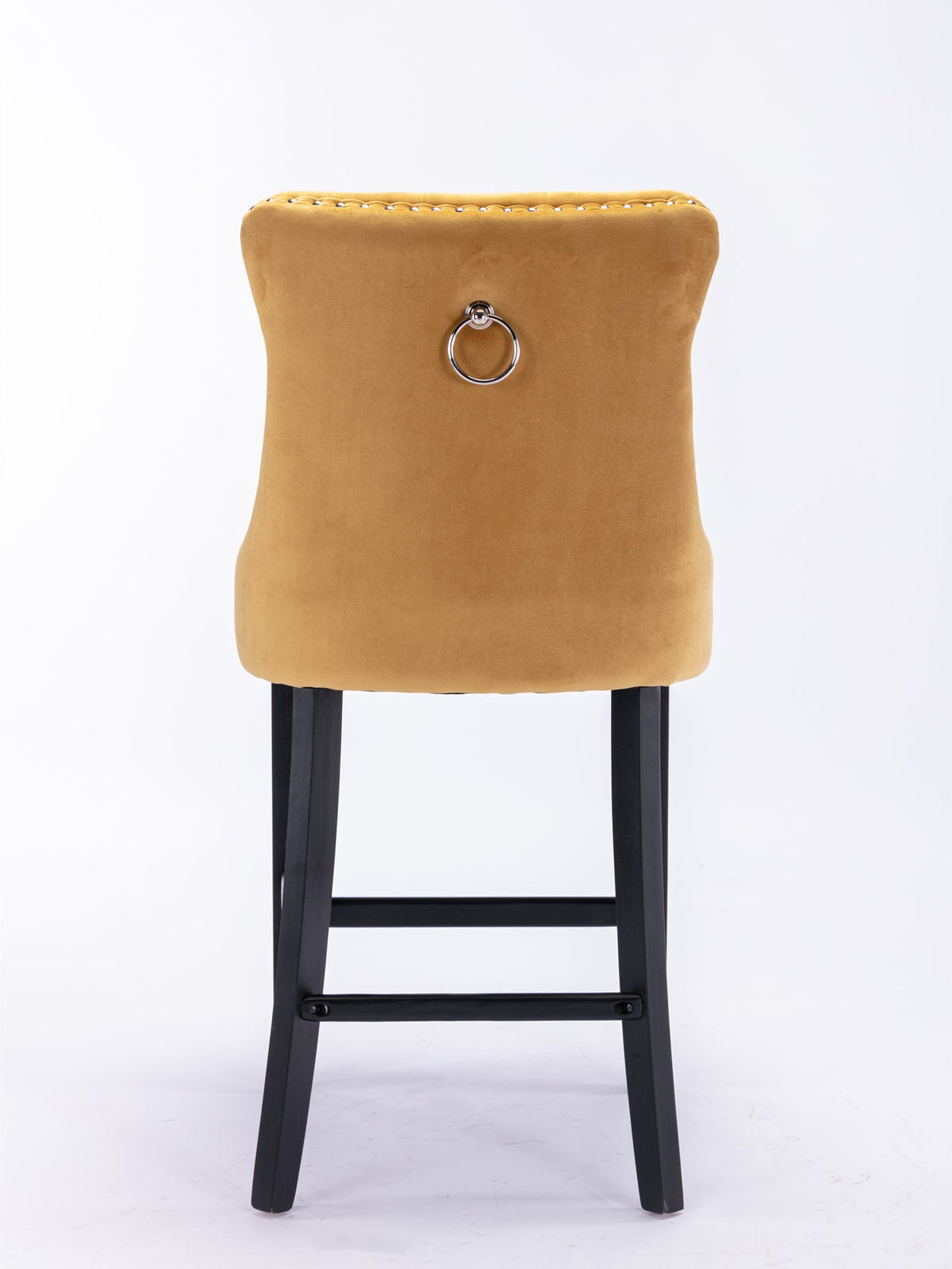 Contemporary Velvet Upholstered Barstools with Button Tufted Decoration and Wooden Legs, and Chrome Nailhead Trim, Leisure Style Bar Chairs – Gold