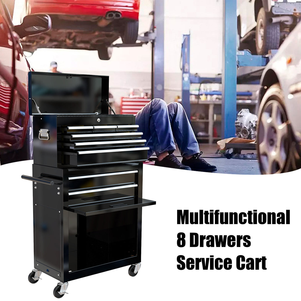 High Capacity Rolling Tool Chest with Wheels and Drawers, 8-Drawer Tool Storage Cabinet - Black