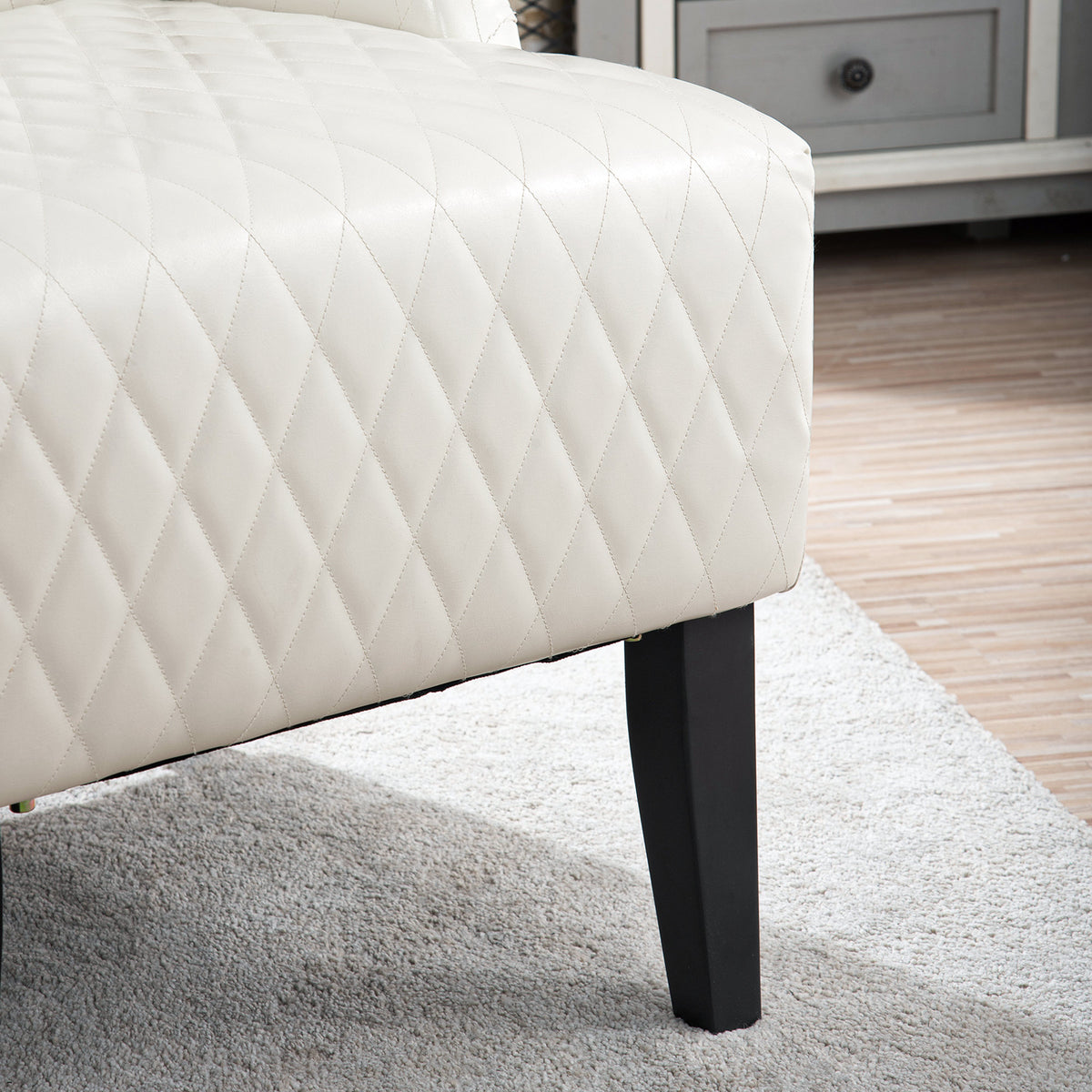 23.03" Wide Faux Leather High-Back Accent Chair, Comfy High Wingback Chair, Living Room Chair with Soft Padded & Wooden Legs, Modern Side Chair for Living Room, Bedroom, white