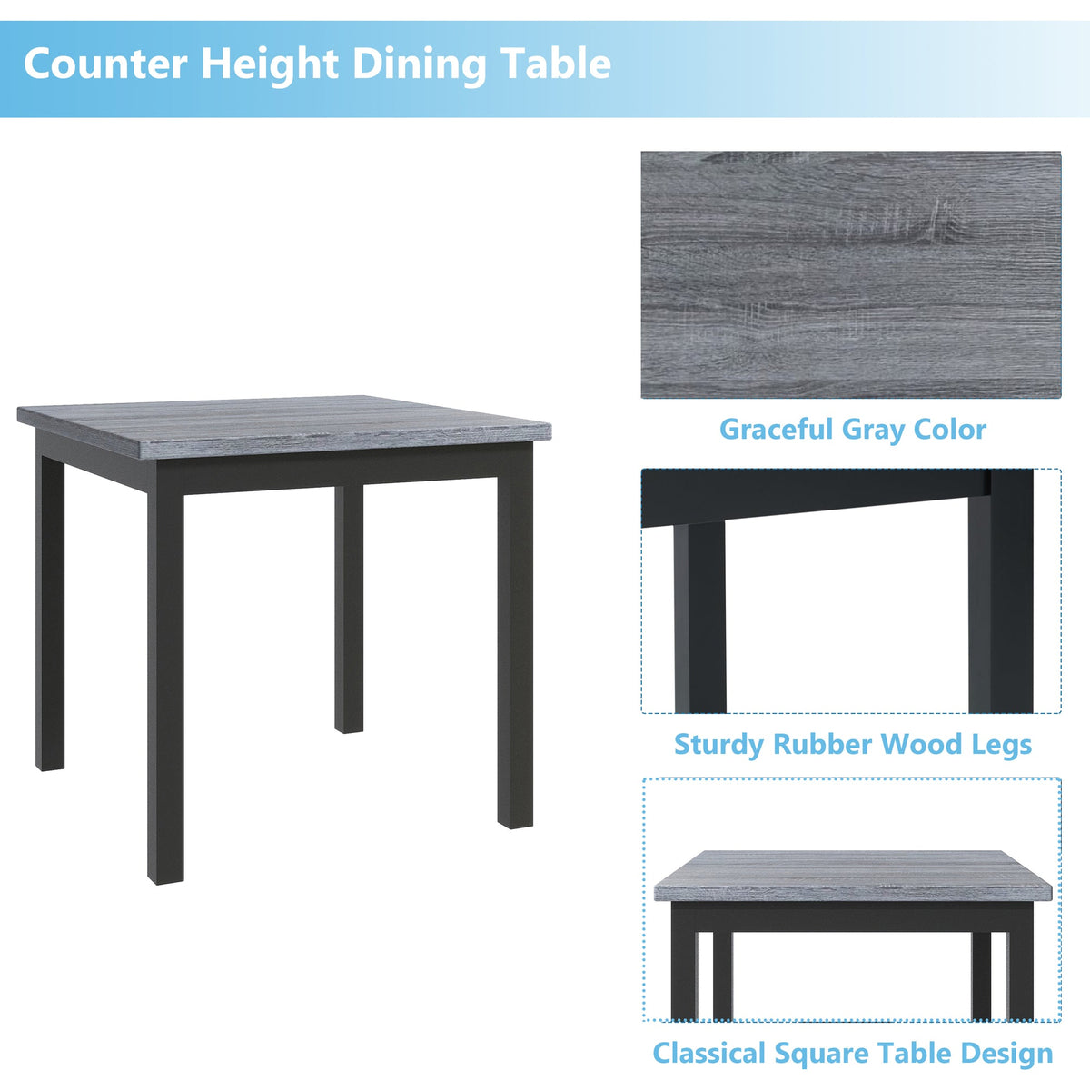 TOPMAX 5-Piece Counter Height Dining Set Wood Square Dining Room Table and Chairs Stools w/Footrest & 4 Upholstered high-back Chairs, Black