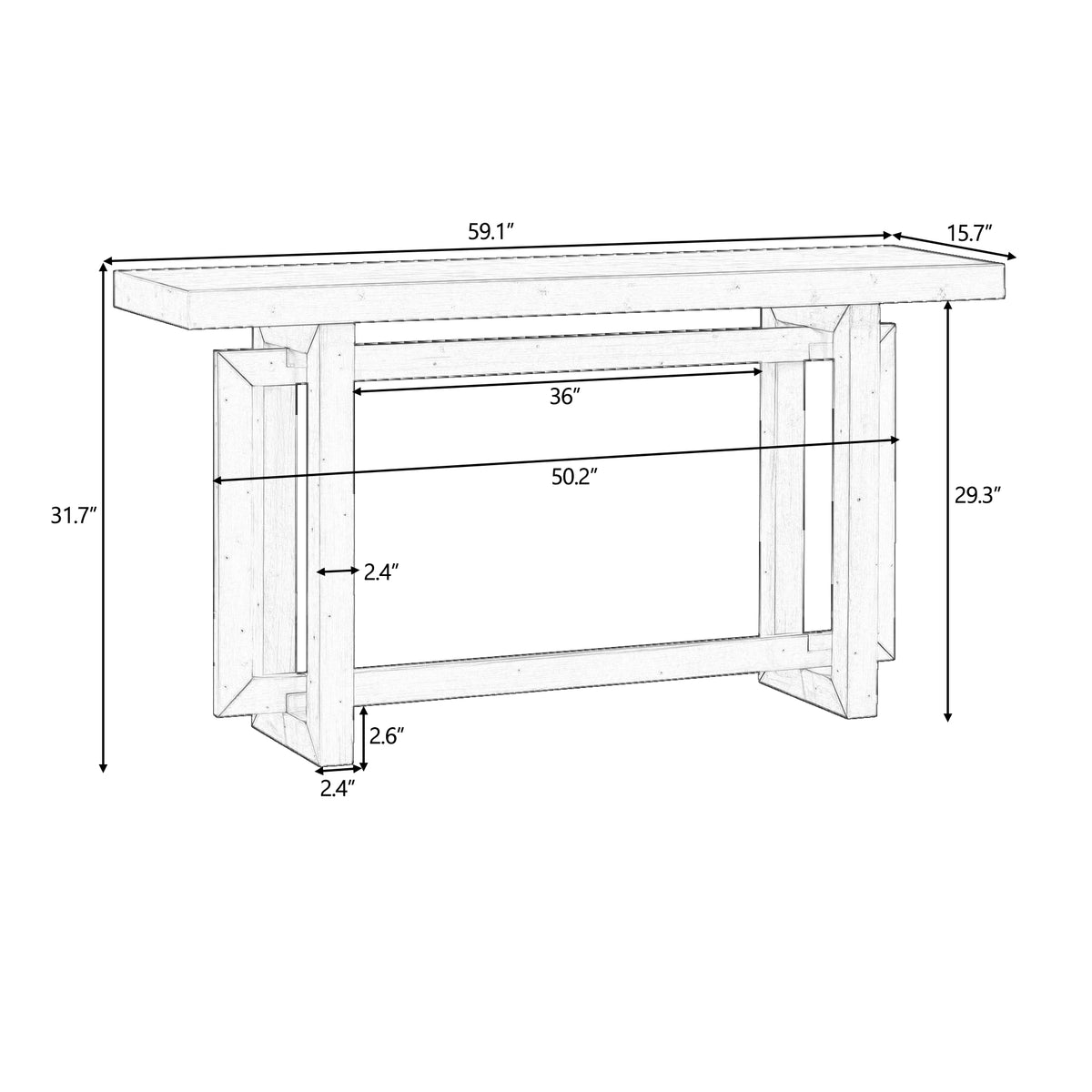 U_STYLE 59.1'' Painted Entryway Table with Pine Veneer, Unique Triple Rectangle Design Console Table with Thick Pine Wood Legs