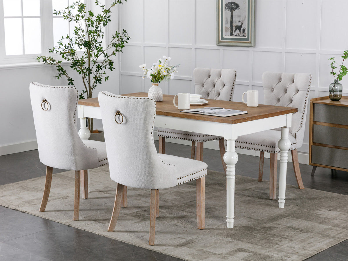 Nikki Collection Modern, High-end Tufted Solid Wood Contemporary Flax Upholstered Dining Chair with Wood Legs Nailhead Trim 2-Pcs Set, Gray