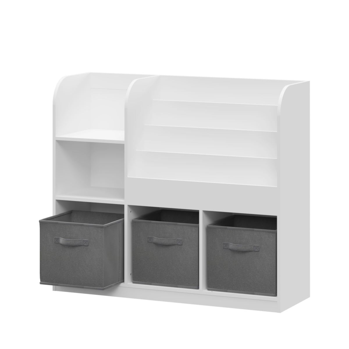 Kids Bookcase and Bookshelf, Multifunctional Bookcase with 3 Collapsible Fabric Drawers, Bookcase Display Stand, Toy Storage Organizer