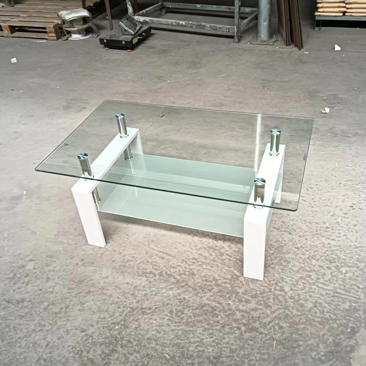 Tempered Clear Glass Coffee Table, 2-Layers Coffee Table Living Room Center Table