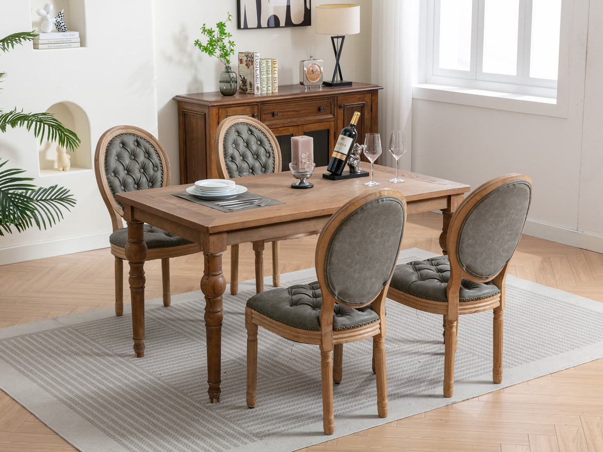 French Style Solid Wood Frame Antique Painting, Hand-pulled buckle decoration PU artificial leather Dining Chair with Nailhead Trim