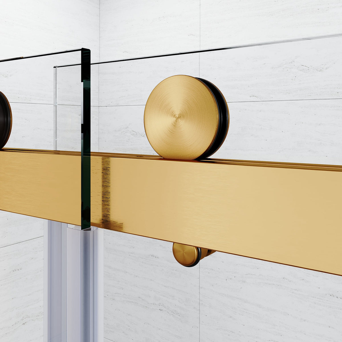 Brushed Gold 56-60 in.W x 76 in.H 1/4"(6mm) Frameless Sliding Shower Door Bypass Glass Sliding Shower Doors Clear Tempered Glass,Heavy Duty Stainless Steel Hardwares 2pcs Rectangle Handles,