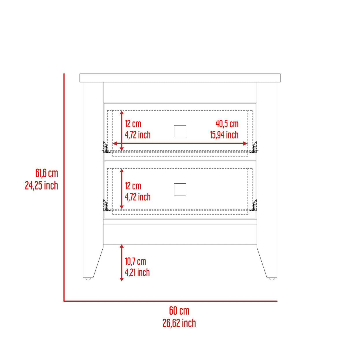 Breeze Four-Legged Modern Bedroom Nightstand, with Two Drawers