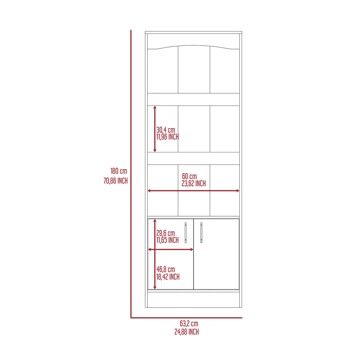Durango Bookcase, Three Shelves, Double Door Cabinet