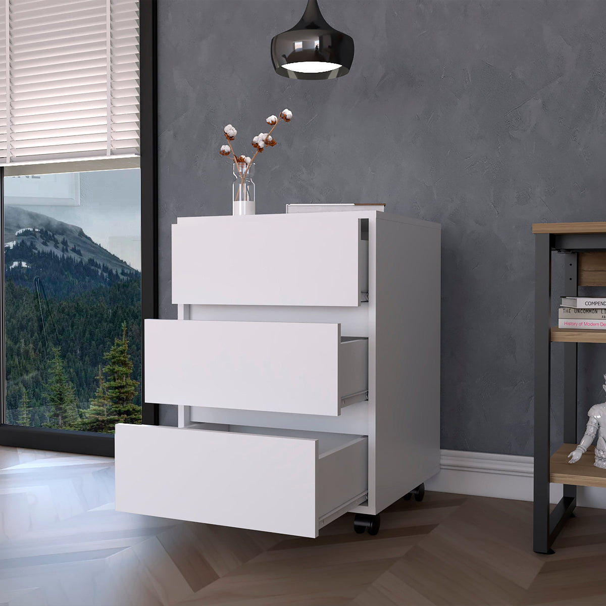 Vienna Three Drawers Filing Cabinet, Roller Blade Glide