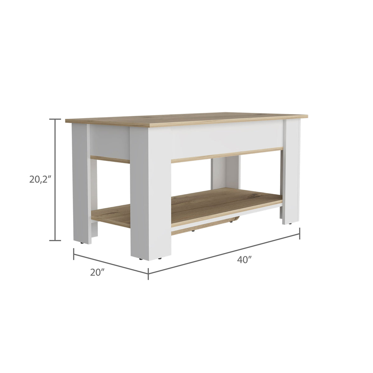 Storage Table, Four Legs, Lower Shelf, Light Oak / White