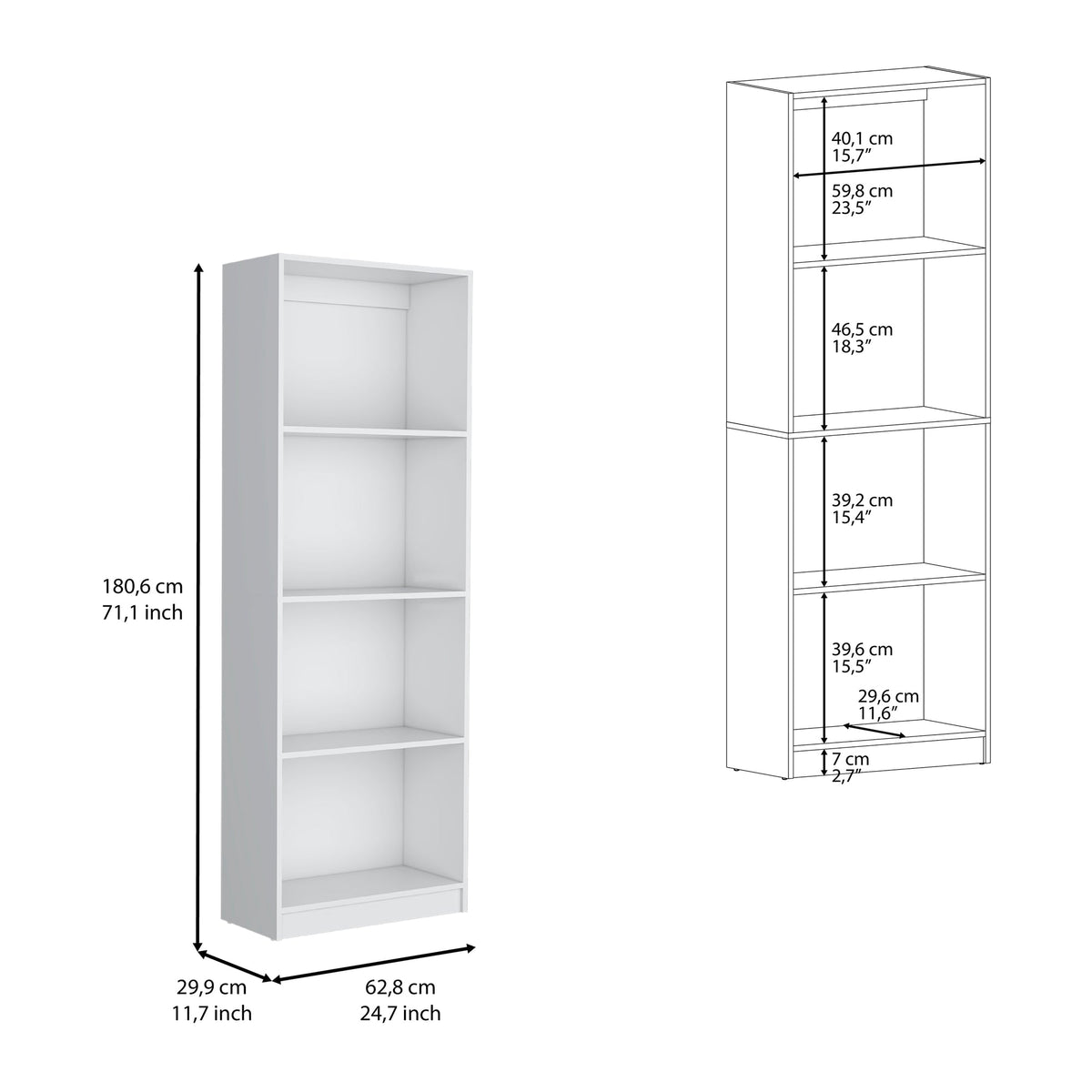 Vinton Bookcase with Spacious Tier-Shelving Design, White