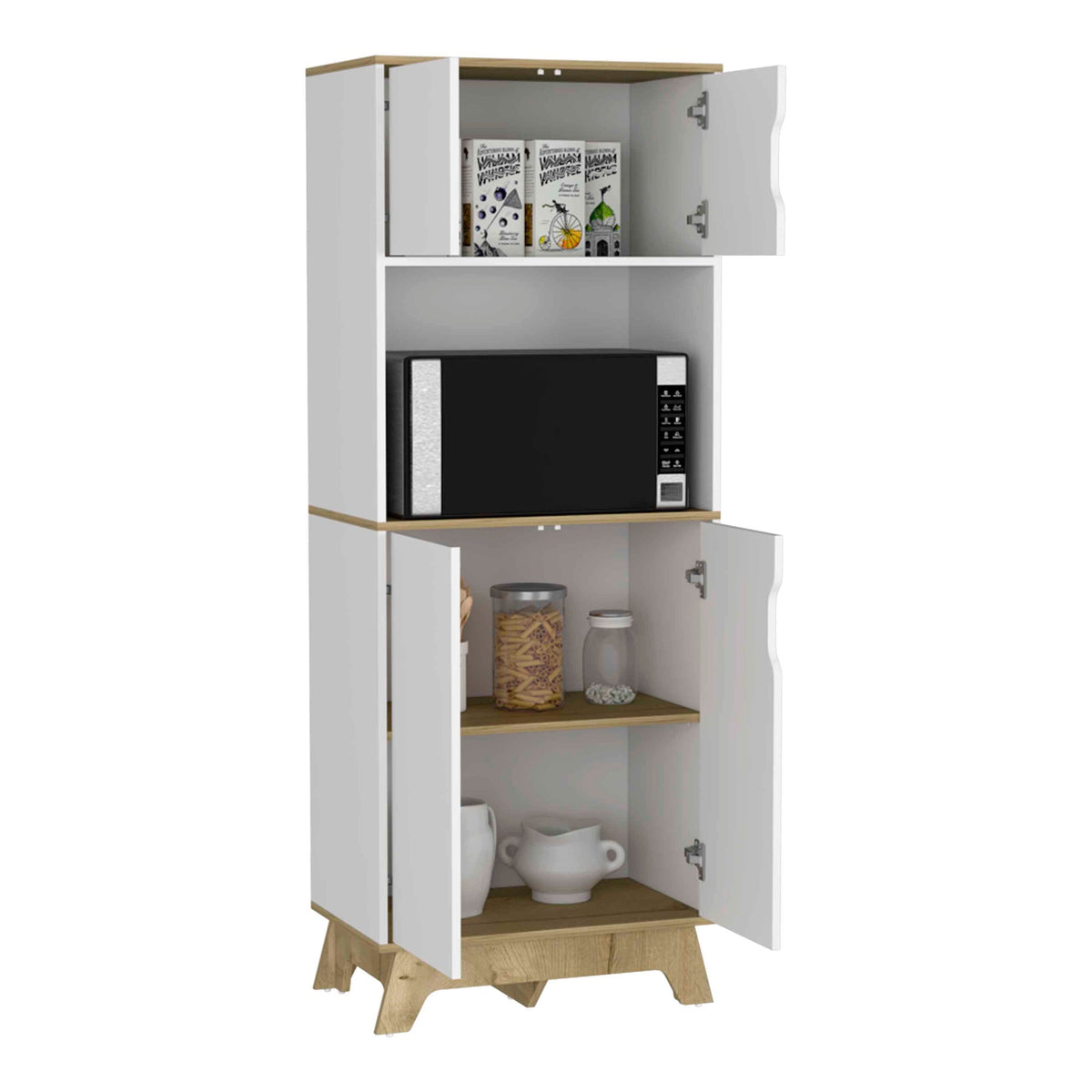 Pamplona Microwave Tall Cabinet Counter Surface, Top And Lower Double Doors Cabinets -Light Oak / White – Model B070S00149