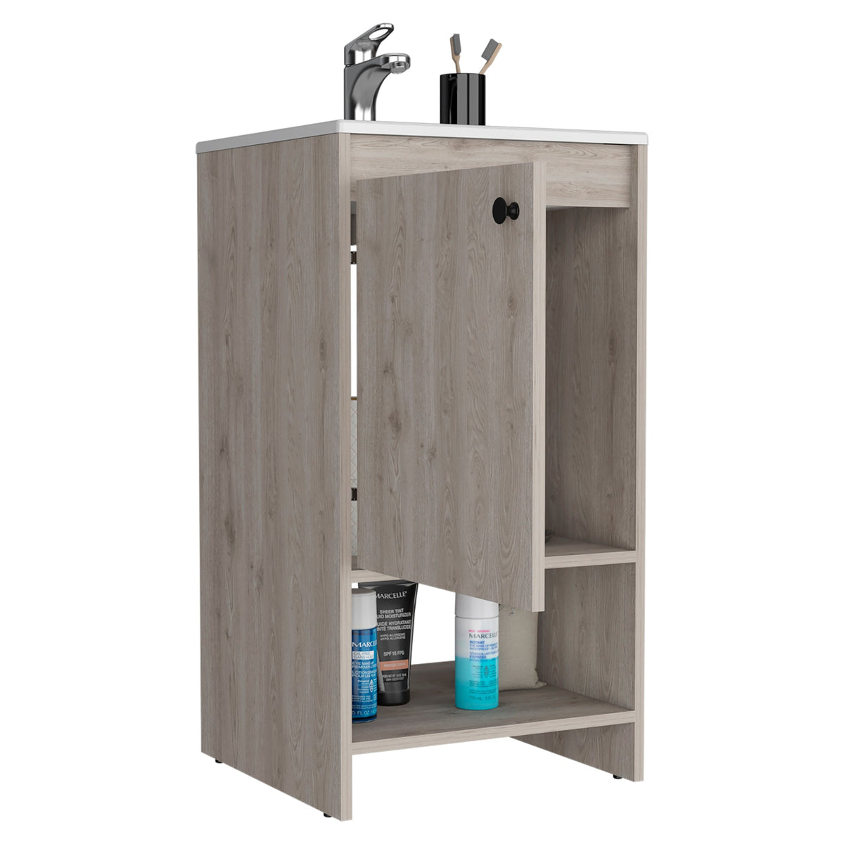 Jane Bathroom Vanity, Single Door Cabinet, Two Shelves -Light Gray – Model B200S00127