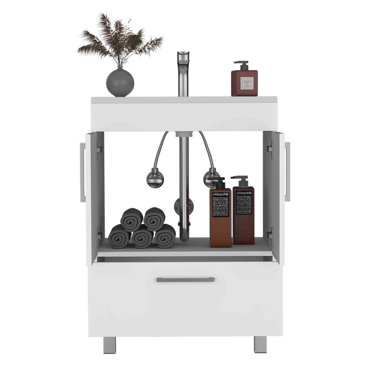 Velloc Single Bathroom Vanity, Double Door Cabinet, One Drawer -White – Model B070S00085