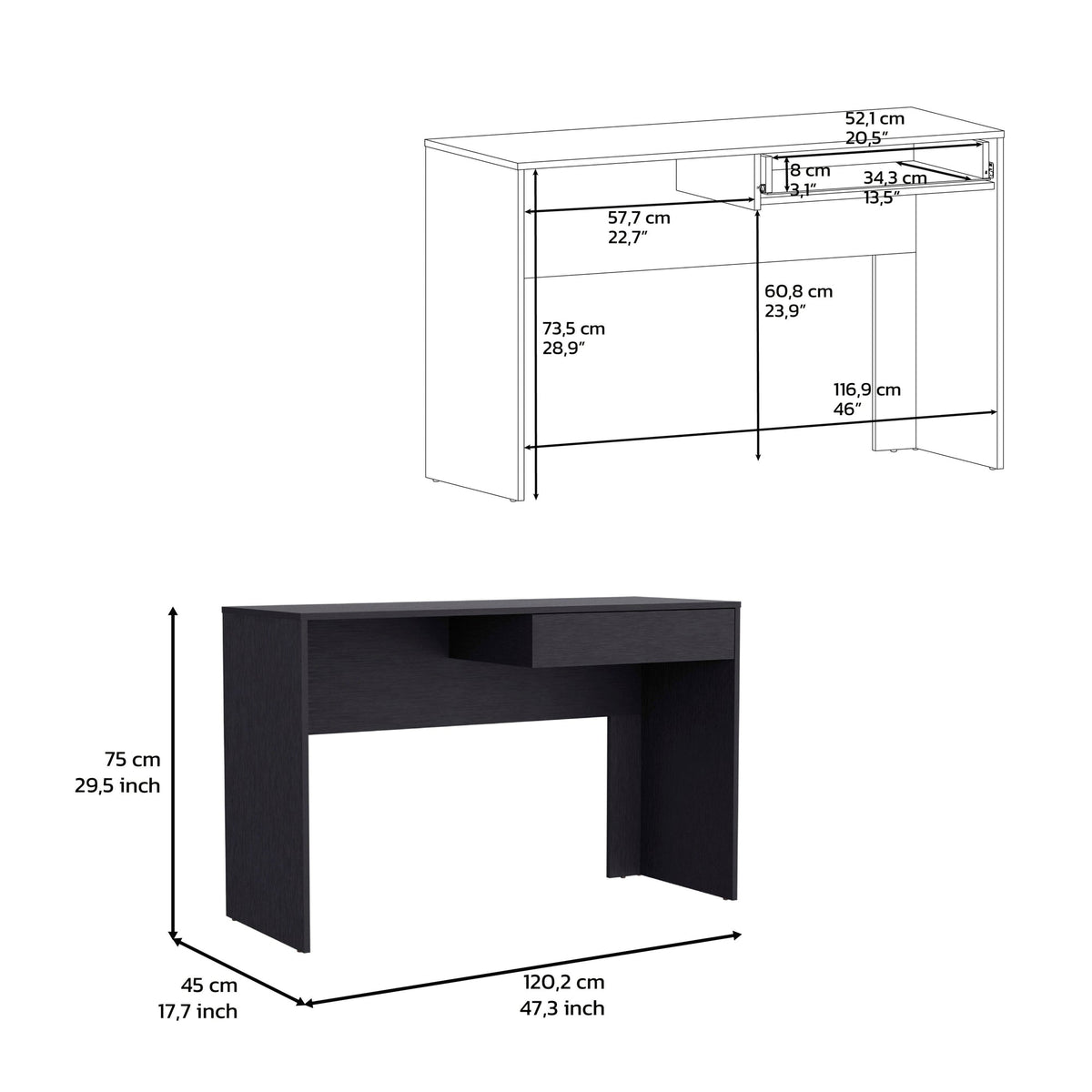 Writing Computer Desk with One Drawer, Black