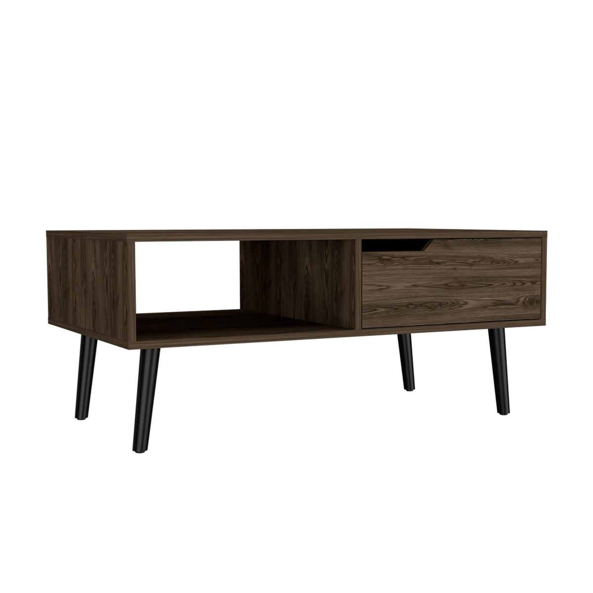 Coffee Table, One Open Shelf, One Drawer, Dark Walnut