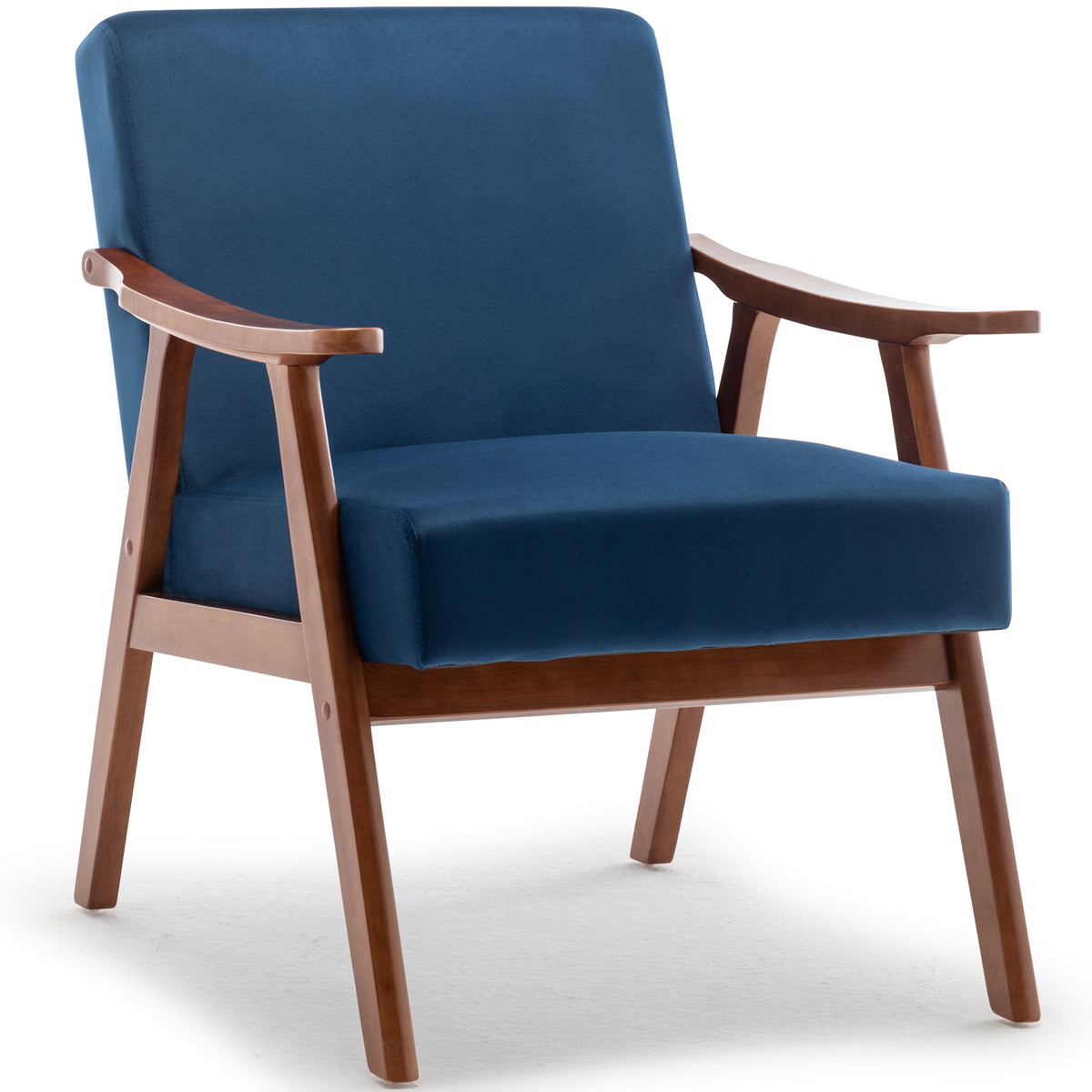 Mid-Century Modern Wingback Accent Chair with Solid Wood Frame and Extra-Thick Backrest - Lounge Chair, or Reading Room – Blue