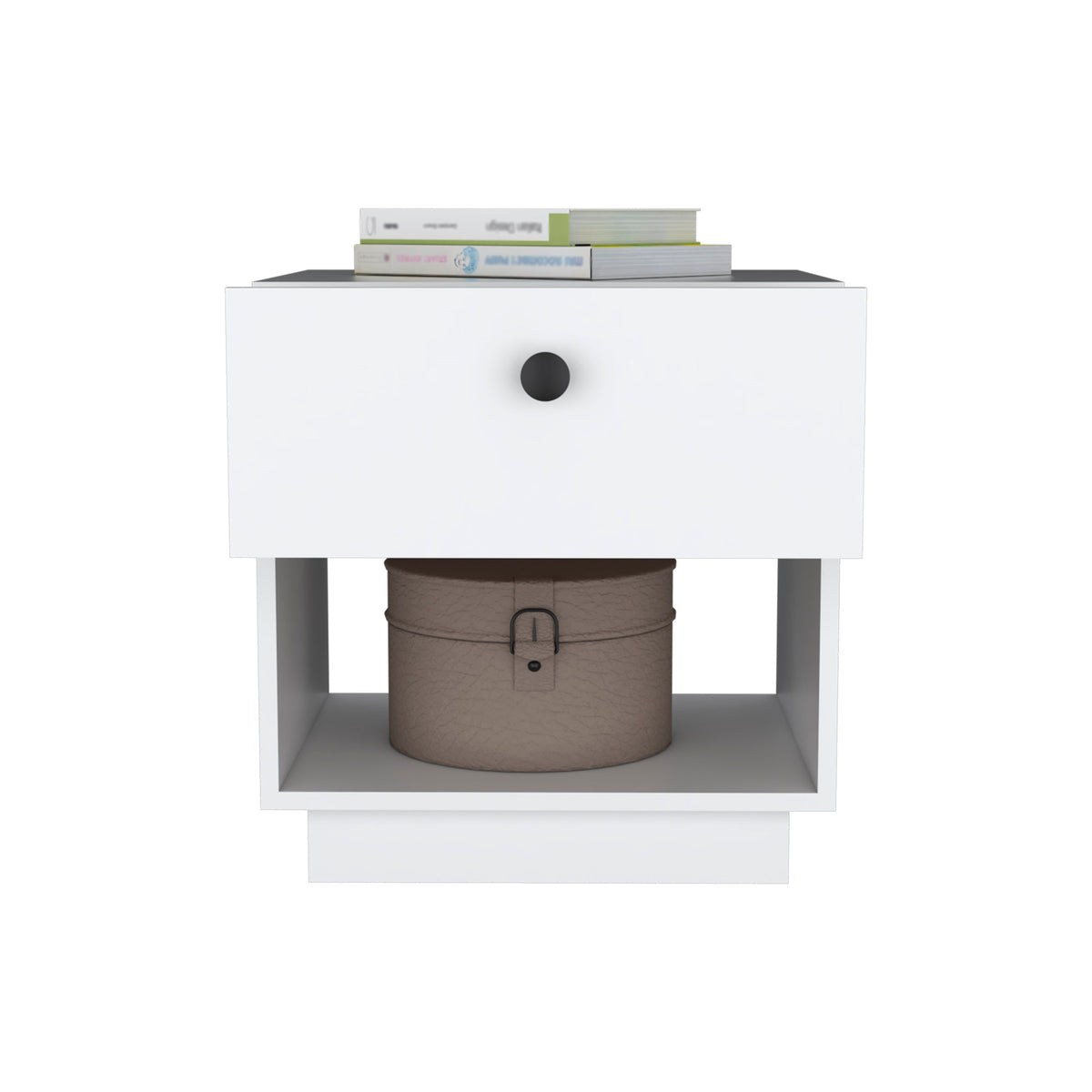 Paris 1 Drawer Nightstand , End Table, Side Table Open Lower Shelf -White